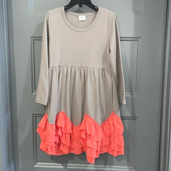 Kids Casual Dress with Coral Ruffle Hem - Picture 1 of 6